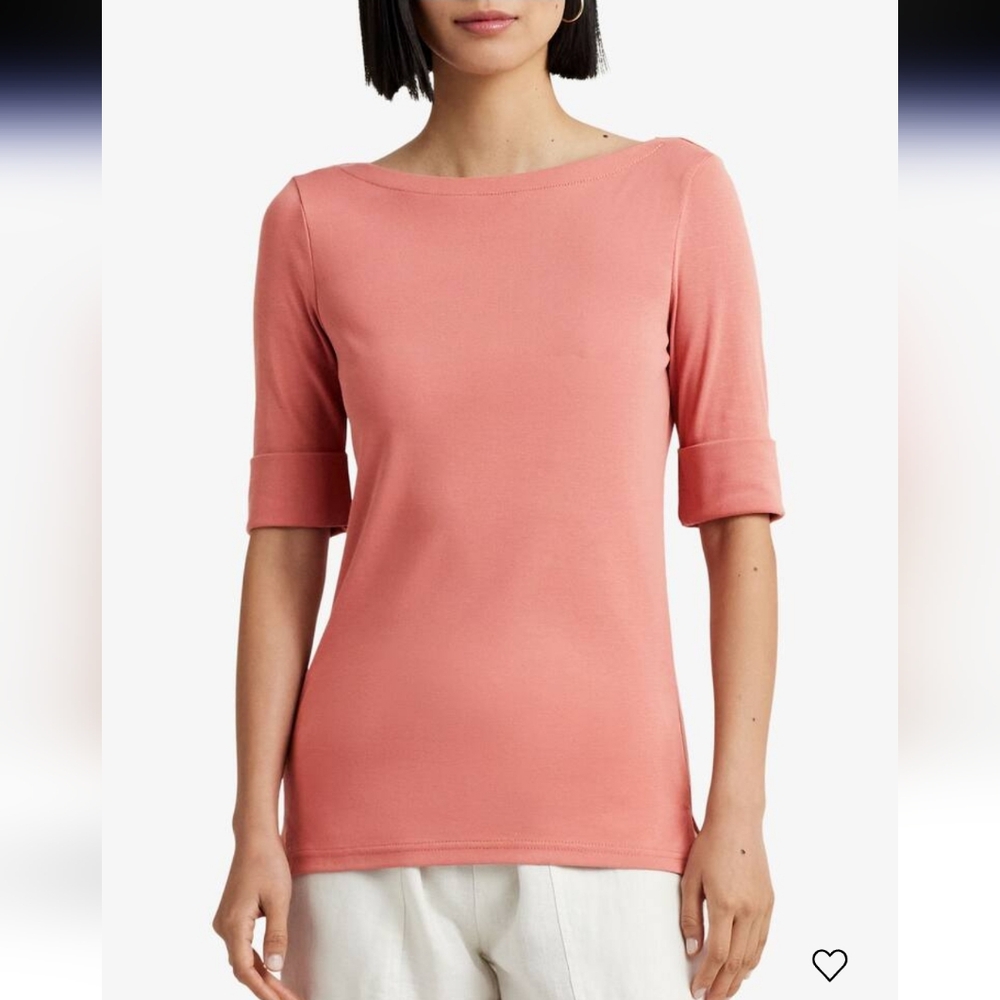 Lauren Ralph Lauren Judy 3/4 Sleeve Boat Neck Coral Tunic Top sz XL Preppy